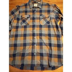 REDHEAD BRAND CO MENS FLANNEL SIZE 2XLT YELLOW, BROWN, BLUE PLAID BUTTON UP